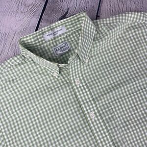 L.L. Bean Shirt‎ Mens Small Reg Green Gingham Long Sleeve Button Trim Fit